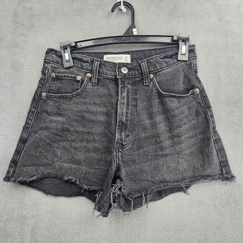 Abercrombie & Fitch The 90s Relaxed Cutoff Short High Rise Black Denim 27 4